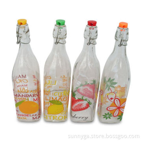 Square Glass Bottles with Decal, Rubber Pad, Plastic Lid and 1,000mL Capacity